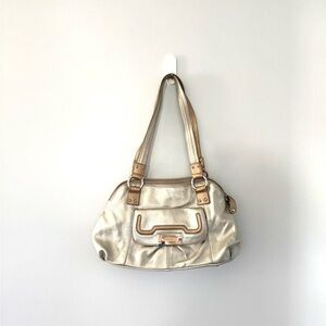 Tignanello Champagne Gold & Silver Satchel Bag Purse W/ Inner Divider - 16 X8 In